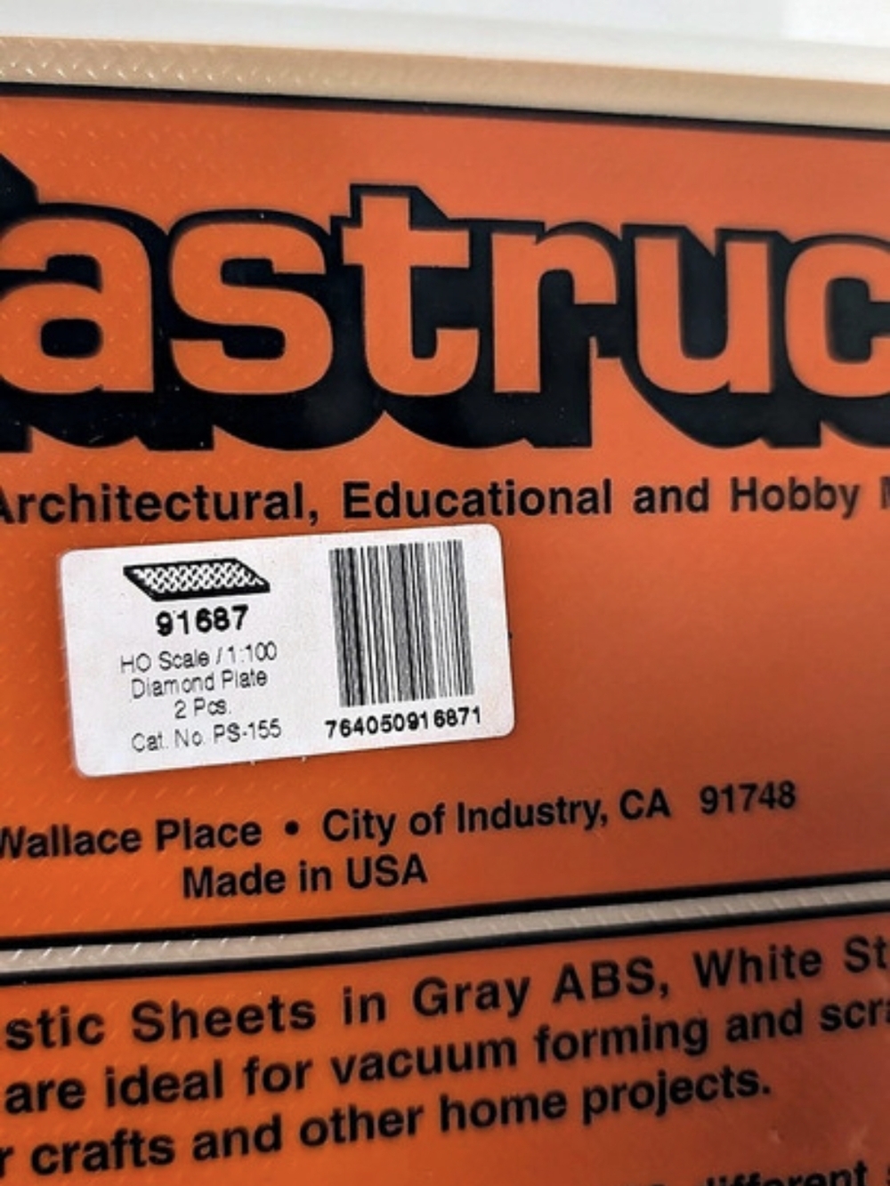 Plastruct 91687 Diamond Plate Patterned Sheet HO Scale PS-155